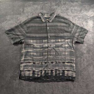 Tommy Bahama Shirt Mens 2XL Gray Black Striped Plaid Short Sleeve Button Up SILK